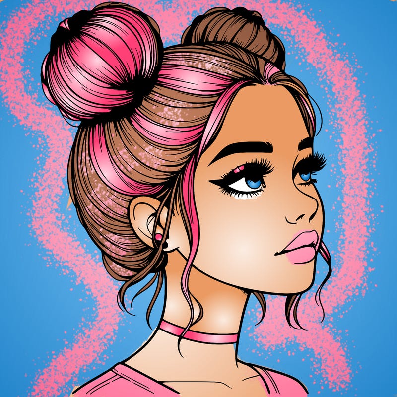 realistic girl with buns on the top of her head