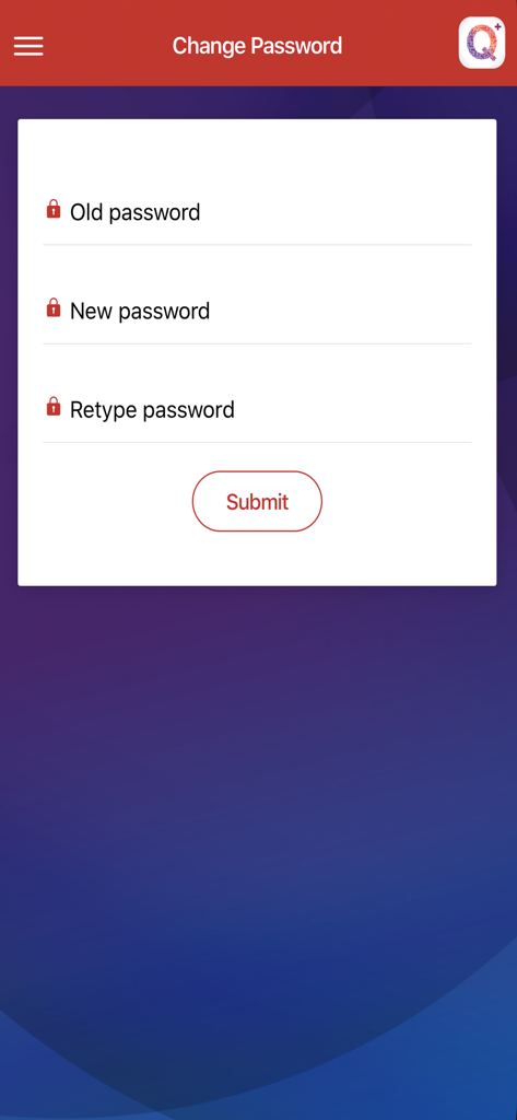ComBank QPlus Merchant - Pantalla de cambio de contraseña en la aplicación ComBank QPlus Merchant