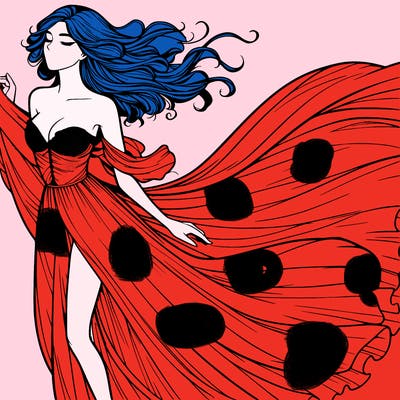 realistic woman in dress flowing the the wind