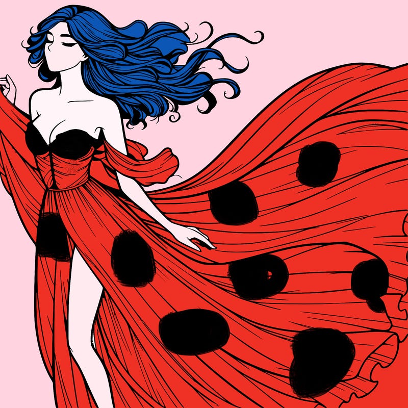 realistic woman in dress flowing the the wind