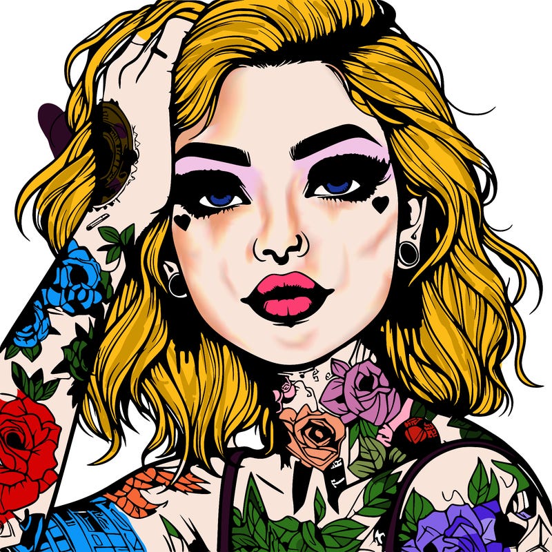 realistic girl with tattoos all over