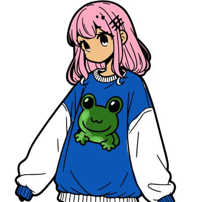 girl wearing frogging sweatshirt
