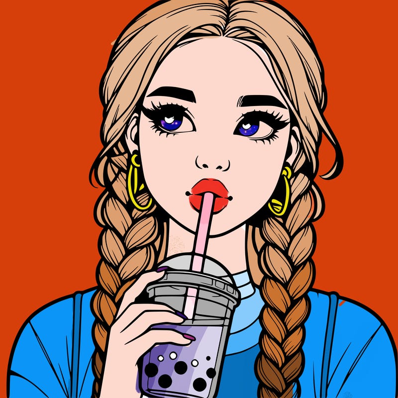 realistic girl with braided hair drinking boba
