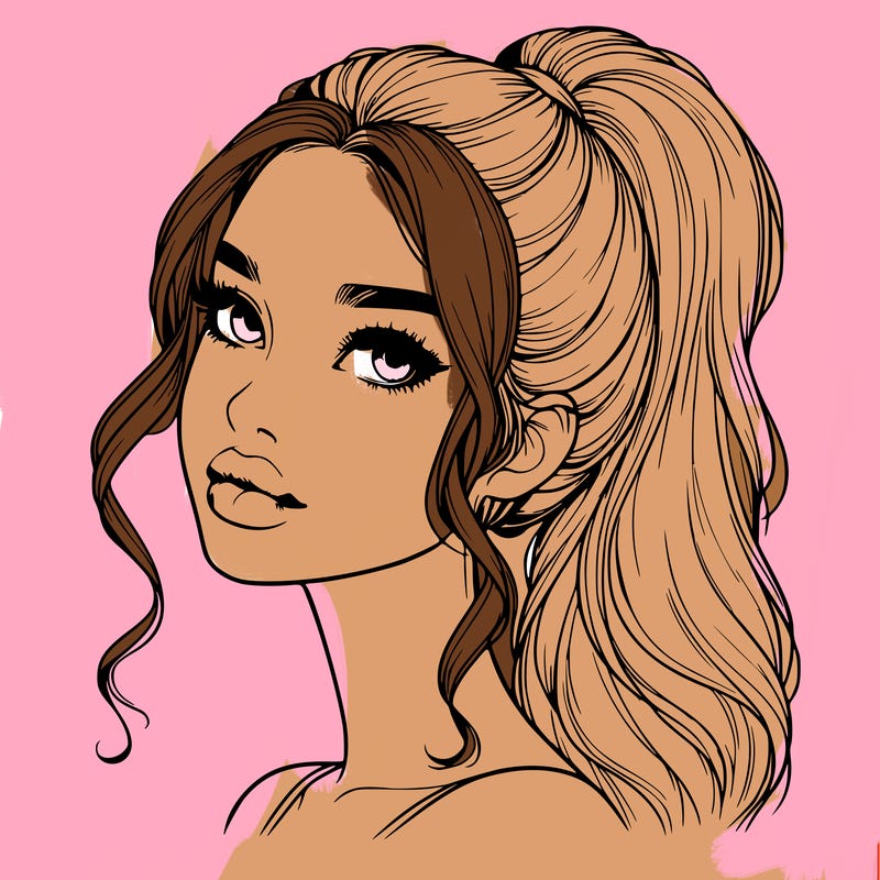 realistic girl with a ponytail on her hair and lips