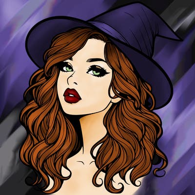 realistic witch girl with wavy hair and lips