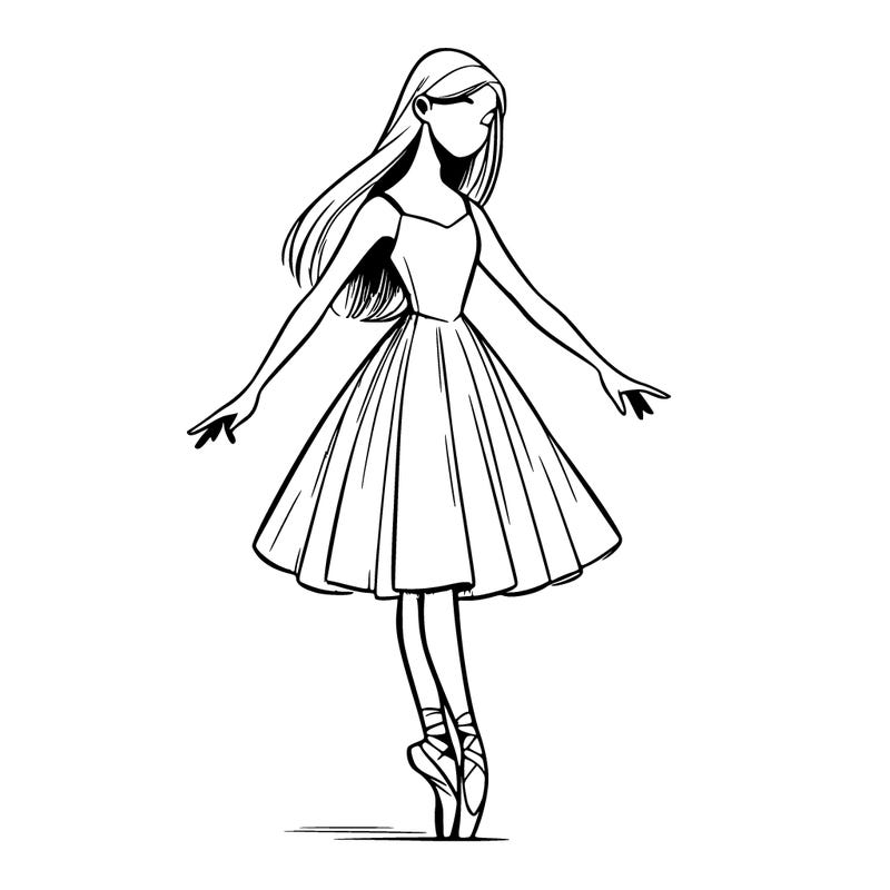 realistic ballerina with straight longish hair on pointe