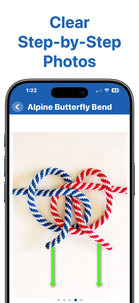 Knot Guide (Lite) - L'application Guide des Nœuds montrant des instructions photo claires étape par étape pour faire un nœud de papillon alpin