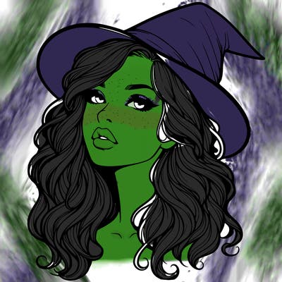 realistic witch girl with wavy hair and lips