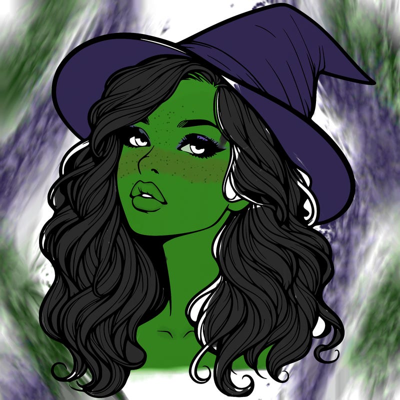 realistic witch girl with wavy hair and lips
