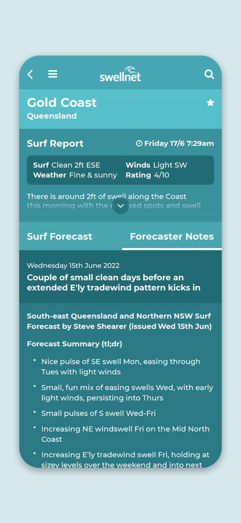 Rapport de surf Swellnet et notes de prévisionnistes experts pour la Gold Coast