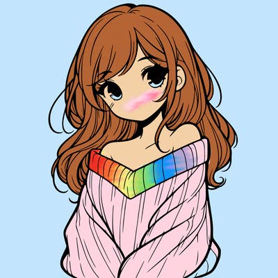 shy pretty girl wearing a sweater that is falling off one shoulder portrait