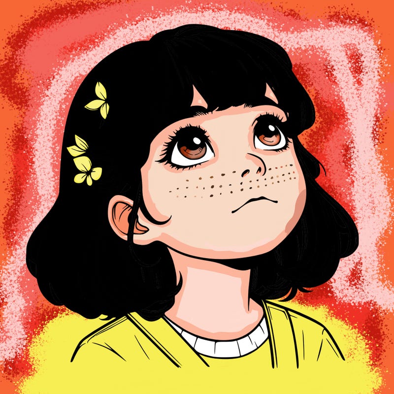 realistic girl looking up