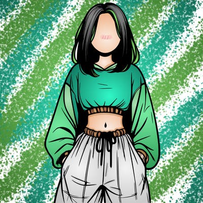realistic girl faceless with baggy pants and a crop top