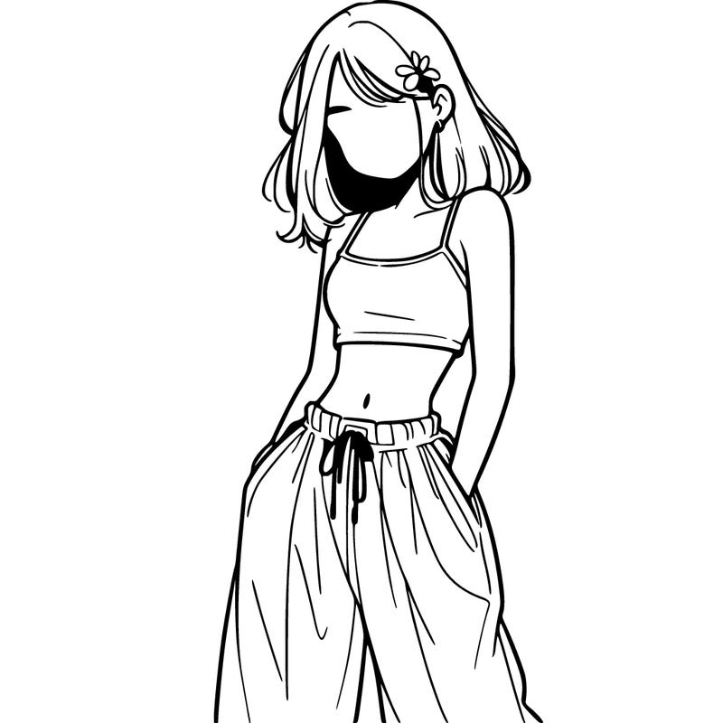 a girl with a white crop top and white baggy pants
