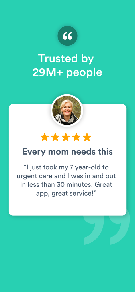 Customer review of Solv app highlighting fast urgent care for children and families