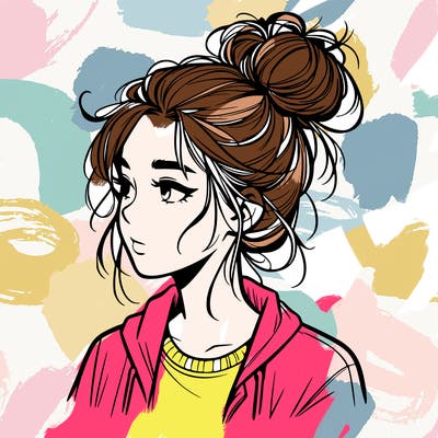 realistic teenage girl with a messy bun