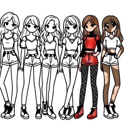 a group of girls wearing crop tops and shorts