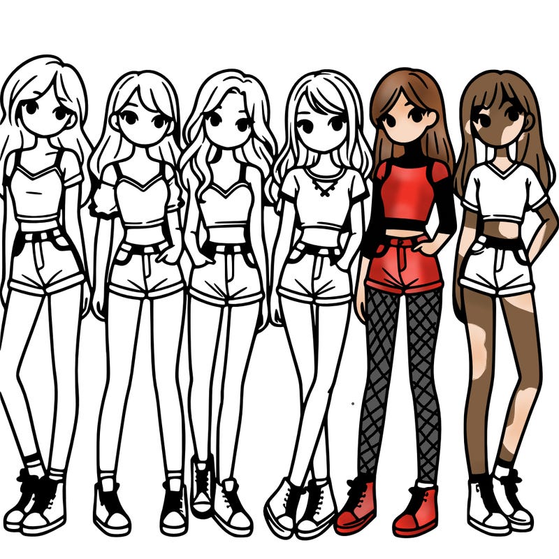 a group of girls wearing crop tops and shorts