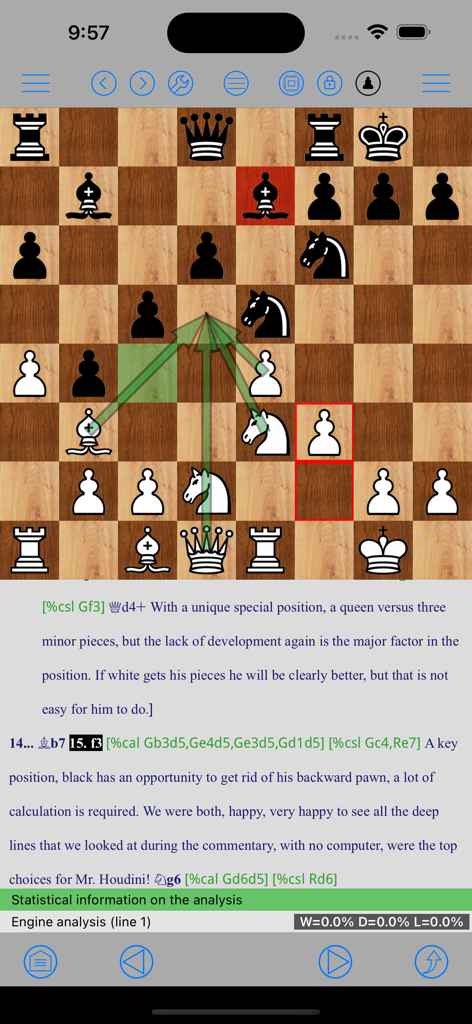 Chess Studio Lite - Interface of Chess Studio Lite displaying a chess board with tactical arrows and professional PGN annotations for game study.