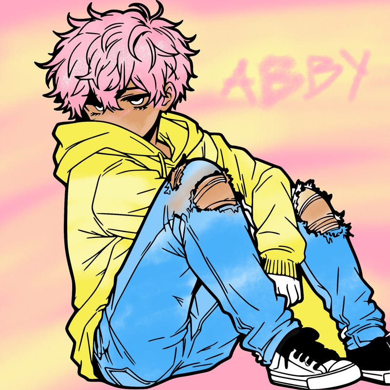 a male hoddie ripped jeans messy hair anime