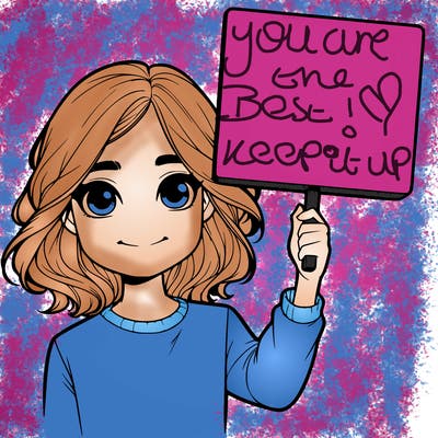 realistic girl holding up a sign