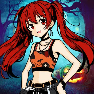 anime girl wearing crop top