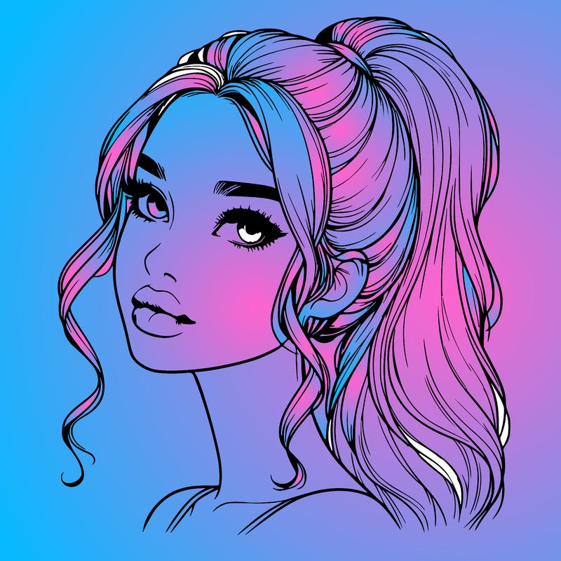 realistic girl with a ponytail on her hair and lips