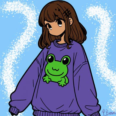 girl wearing frogging sweatshirt