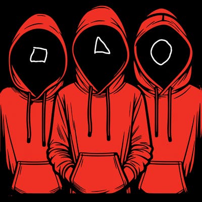 3 faceless people in  hoodies