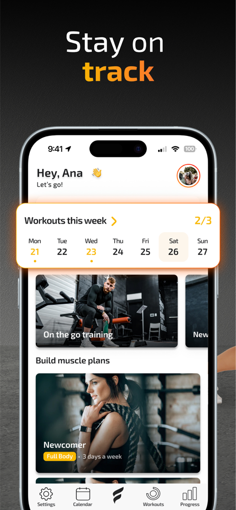 FitKeeper app interface showing a weekly workout tracker and training programs on an iPhone