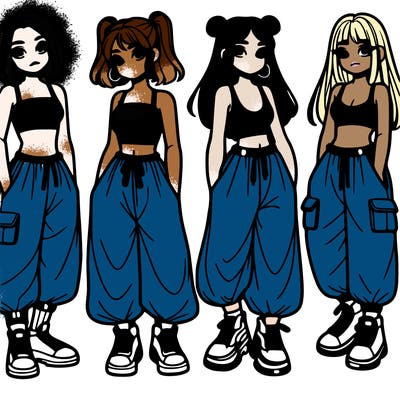 girls with crop top with baggy pants