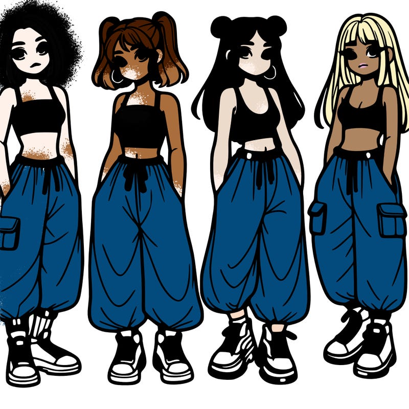 girls with crop top with baggy pants