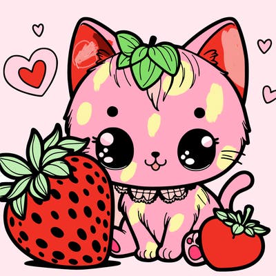 kitten with strawberry