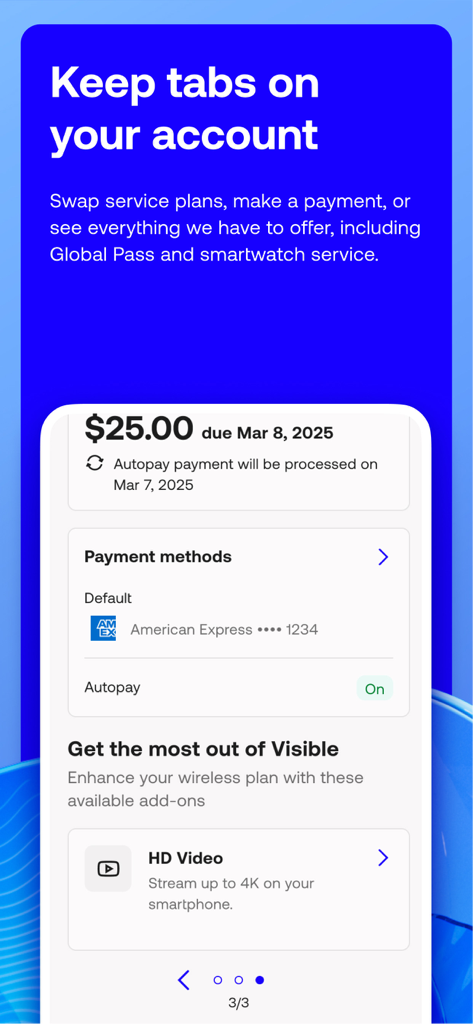 Visible mobile - Interface of the Visible mobile app for managing account payments and service plans