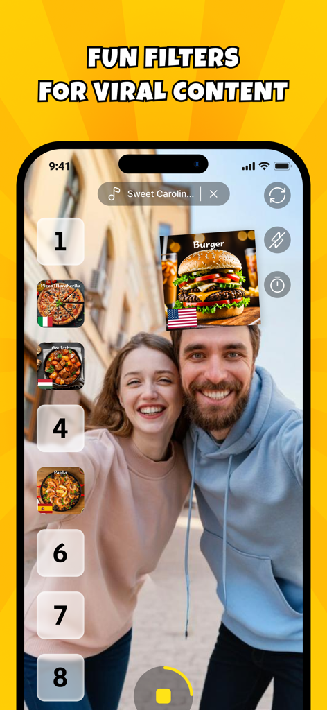Food Challenge: Funny Filter - A young couple using a food ranking filter challenge for social media content