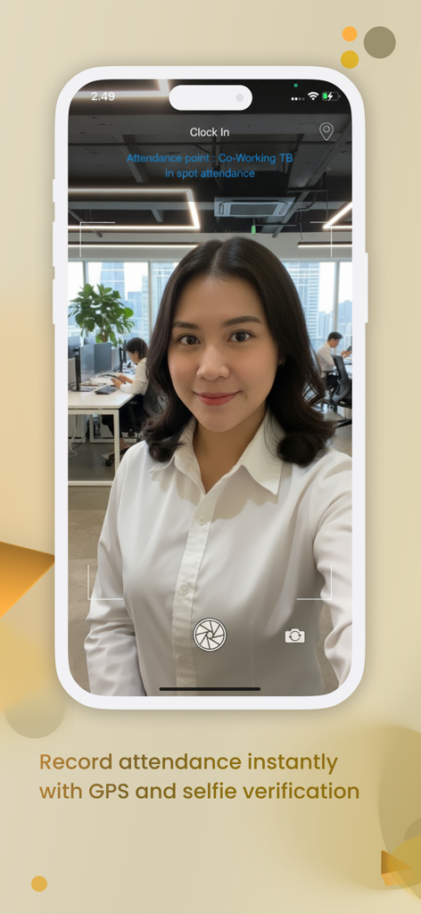 Hadirr app interface for recording attendance using GPS and selfie verification