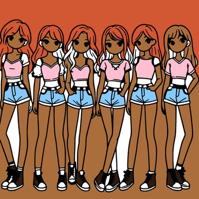 a group of girls wearing crop tops and shorts