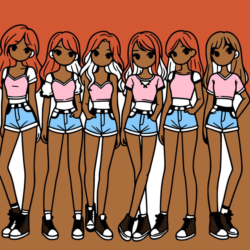 a group of girls wearing crop tops and shorts