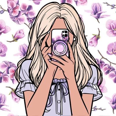 a realistic girl holding her phone taking pictures