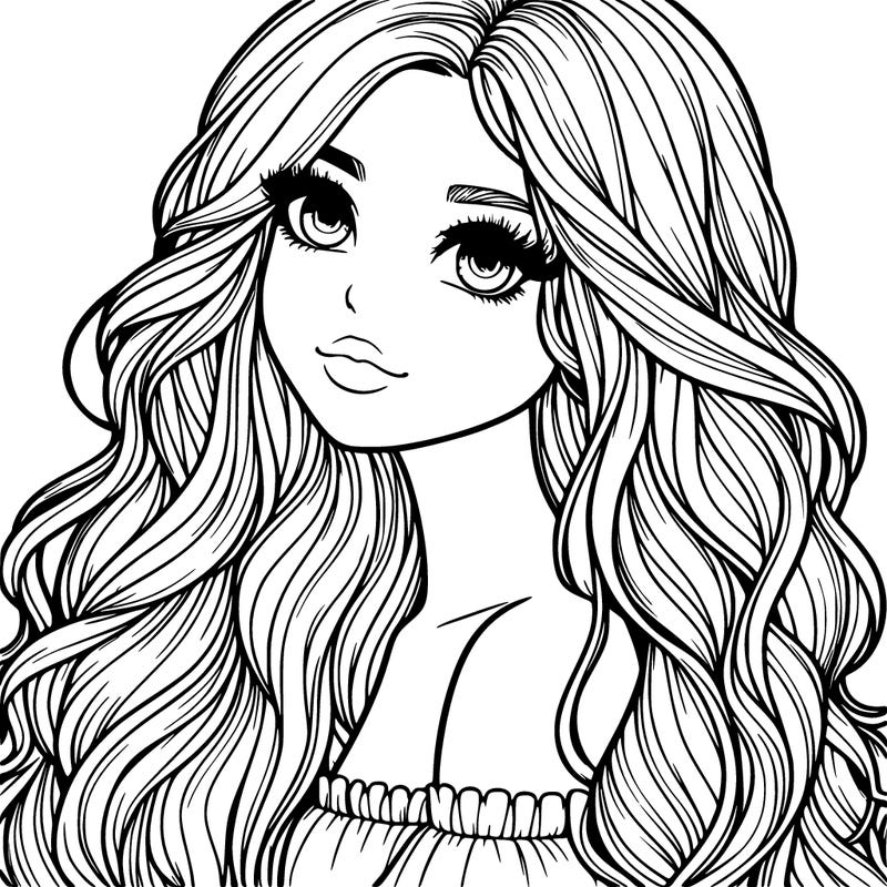 realistic girl with long wavy hair