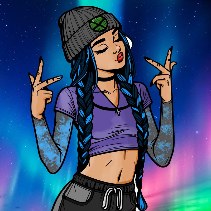 realistic teenage girl with braids and a beanie and crop top doing 🫶🏼