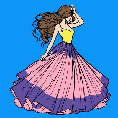 realistic woman with dress flowing in the wind