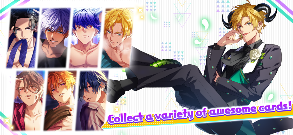 Seven demon brothers from Obey Me Till Death Do Us Part shown on collectible character cards