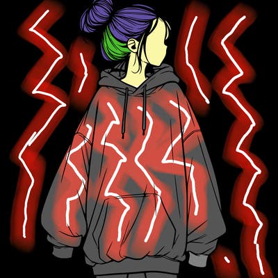 realistic girl with a oversized sweatshirt on and a bun