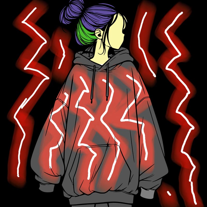 realistic girl with a oversized sweatshirt on and a bun