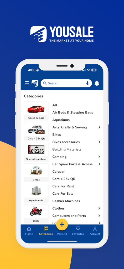 YouSale يوسيل - YouSale app category list for cars real estate and bikes
