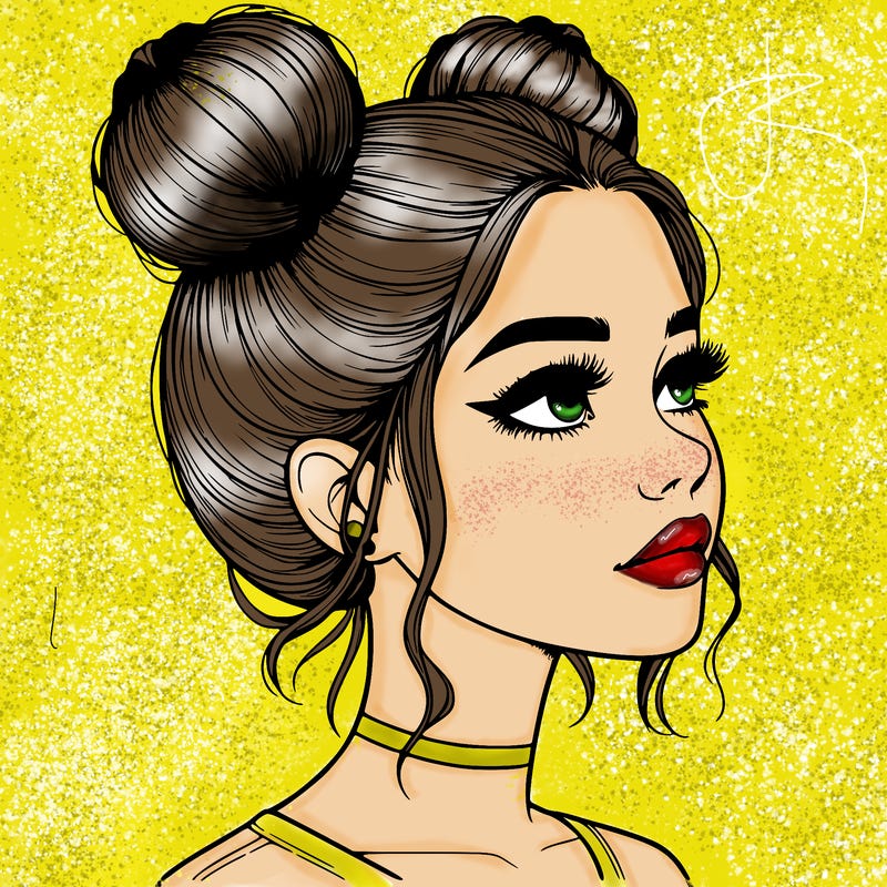 realistic girl with buns on the top of her head