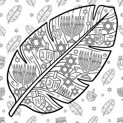 Discover a unique way to celebrate Hanukkah with this delightful banana leaf coloring page. It features traditional symbols like menorahs, dreidels, and Stars of David, all within a vibrant tropical design.