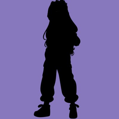 girl in baggy pants crop top and long hair