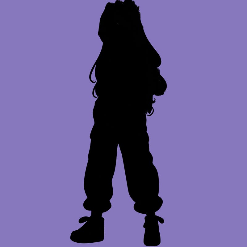 girl in baggy pants crop top and long hair